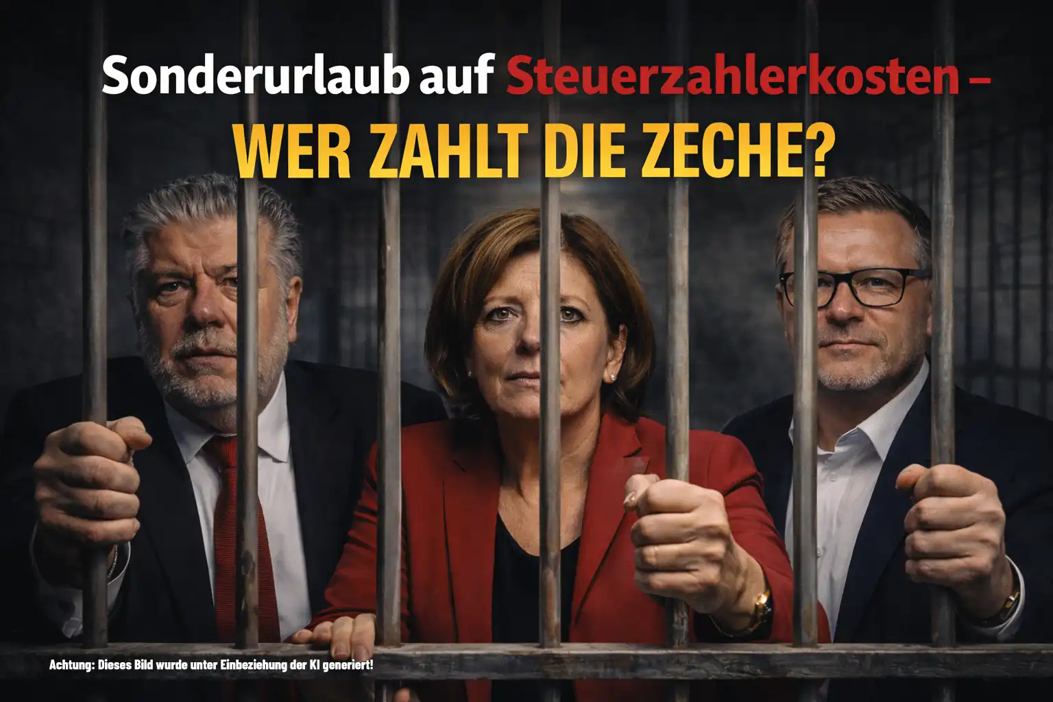 Politische Symboldarstellung: Kurt Beck, Malu Dreyer und Alexander Schweitzer hinter Gefängnisgittern – Sonderurlaub und Pensionsskandal in Rheinland-Pfalz